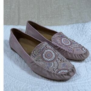 Django & Juliette Women's 9 Pink Larius Rhinestone Driving Moc Loafers Shoes
